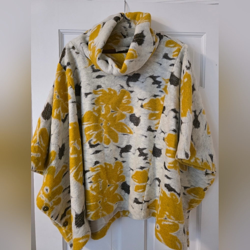 Anthropologie Floral Patterned Cowl Neck Sweater Poncho